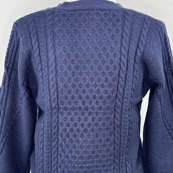 Elie Tahari Navy Blue Cable Knit V-Neck Cardigan Sweater NWT Small - Picture 12 of 16